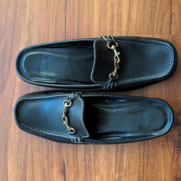 Coach Black Calf leather mules with horse bit hardware, size 9.5 - Picture 3 of 12